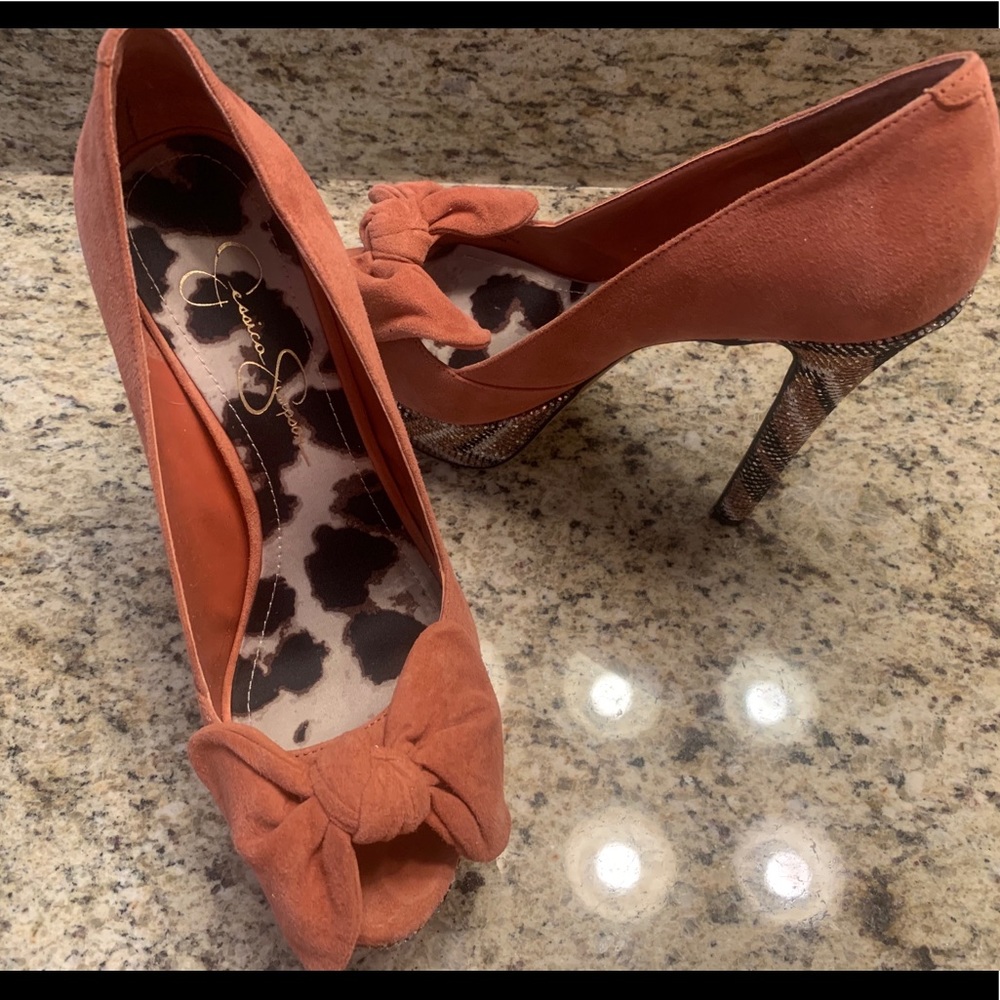 Jessica Simpson Suede Bow rhinestones heels